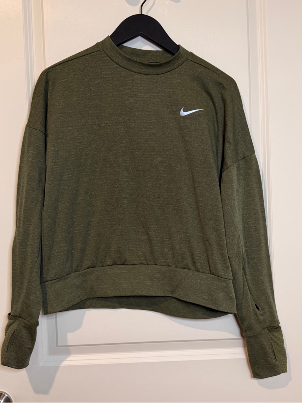 Nike Running Women's Olive Green Long-Sleeve Pullover Top
